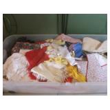 Tote of Vintage Linens, Scarves, Aprons