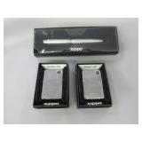Zippo Pen And 2) Zippo Lighters