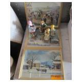 3) Framed Pictures, Figurines