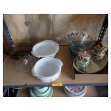 Owl Creamer and Sugar Pots, Glass Bowls