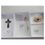 Vintage Brooch And Pin, Cross .925 Sterling Silver