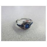 Silver Colored Ring With Blue Stones Size 10