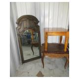 2) Wood End Tables, Dresser Mirror
