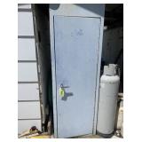 Blue Cabinet with Yard Tools