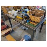 Metal Table with Contents: Nuts, Bolts, Washers,