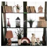 Contents of Shelves: Books, Lamps, Figurines,