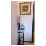 Framed Floral Print, Stand, Decorative Bird Cage,