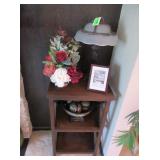 Shelf, Lamp, Picture Frame, Artificial Flowers