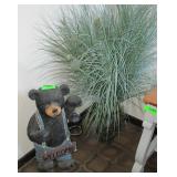 Bear Welcome Figurine, Artificial Plant in Vase