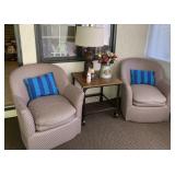 Two Chairs, Rolling Side Table, Lamp,