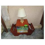 End Table with Magazine Holders, Lamp, Books