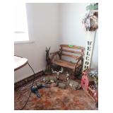 Wood Wheel Bench, Bird House Welcome Sign,