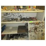 Pegboard and Contents of Top 2 Shelves: Washers,