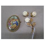 Antique Hand Painted Numbered Brooch and