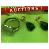 Green Tourmaline Earrings (clasp 14k), Signet Ring