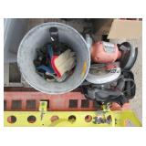 Bench Grinder, Skilsaw, Measuring Tape, Gloves