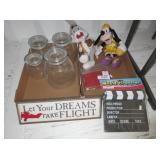 Glass Containers, Bugs Bunny and Goofy Dolls,