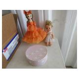 2) Vintage Dolls and Round Box