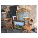 2) Wood Kitchen Chairs, 64" Headboard, Wall Art
