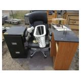 Rolling Office Chair, Filing Cabinet, Desk