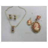 Colored Stone Earrings and Necklace Set,