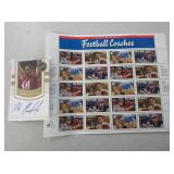 Football Coaches Stamps, Signed Card