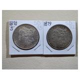 1878-S and 1879 Morgan Silver Dollars