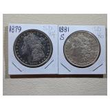 1879 and 1881-S Morgan Silver Dollars