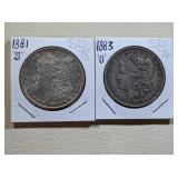 1881-S and 1883-O Morgan Silver Dollars