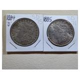 1884-O and 1885 Morgan Silver Dollars