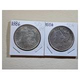 2) 1886 Morgan Silver Dollars