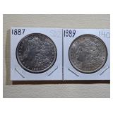 1887 and 1889 Morgan Silver Dollars