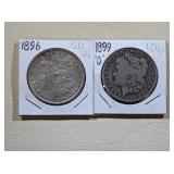 1896 and 1899-O Morgan Silver Dollars