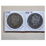 2) 1900-O Morgan Silver Dollars