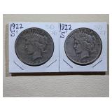2) 1922-S Sliver Peace Dollars