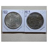 1922 and 1923-S Silver Peace Dollars