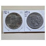 1924 and 1926-S Silver Peace Dollars
