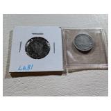 1897 and 1908 Silver Liberty "V" Nickels