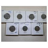 7) Silver Buffalo Nickels; 1935, 1935-P,