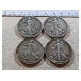 4) Silver Walking Liberty Half Dollars; 1943,
