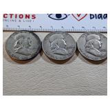 3) Benjamin Franklin Silver Half Dollars; 1951,