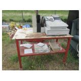 Metal Table with Wheels, Cash Register,