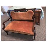 Wood Settee with Orange Felt Cloth