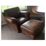 Brown Leather Chair with Ottoman