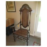 Vintage Hand Carved High Back Rattan Seat And Back