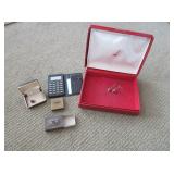 Cufflinks, Vintage Tin Matchbox Holder, Calculator