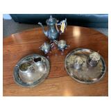 Silver Plated Cream and Sugars, Tea Pot, Platters