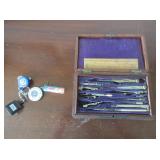 Vintage Drafting Tool Set in Wood Box