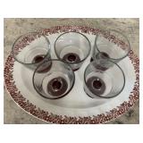Platter with Red/Clear Dessert Dishes, Soup/Salad
