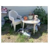 Patio Table, 4 Chairs, Flower Pots
